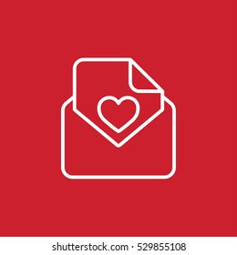 envelope email postcard card letter valentine love thin line outline white on red vector icon