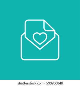 envelope email postcard card letter valentine love thin line white on blue vector icon