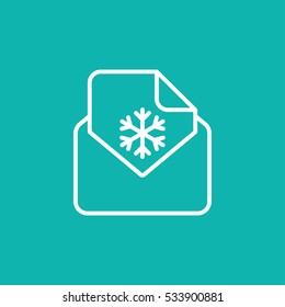 envelope email postcard card letter xmas christmas snowflake thin line white on blue vector icon