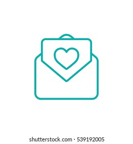 envelope email postcard card letter valentine love thin line outline blue on white vector icon