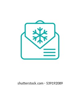 envelope email postcard card letter xmas christmas snowflake thin line outline blue on white vector icon