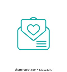 envelope email postcard card letter valentine love thin line outline blue on white vector icon