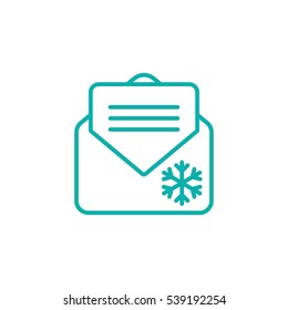 envelope email postcard card letter xmas christmas snowflake thin line outline blue on white vector icon