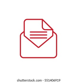envelope email postcard card letter thin line outline red on white vector icon