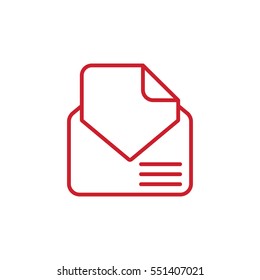 envelope email postcard card letter thin line outline red on white vector icon