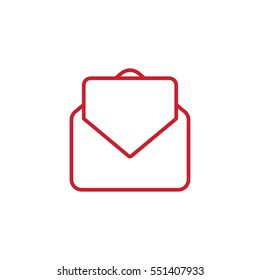 envelope email postcard card letter thin line outline red on white vector icon