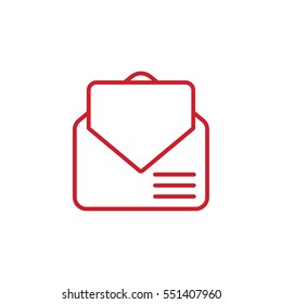 envelope email postcard card letter thin line outline red on white vector icon