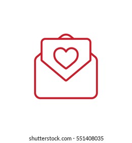 envelope email postcard card letter valentine love thin line outline red on white vector icon