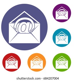 Envelope with email sign icons set
