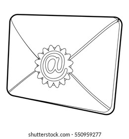 Envelope with email sign seal icon. Isometric 3d illustration of envelope with email sign seal vector icon for web