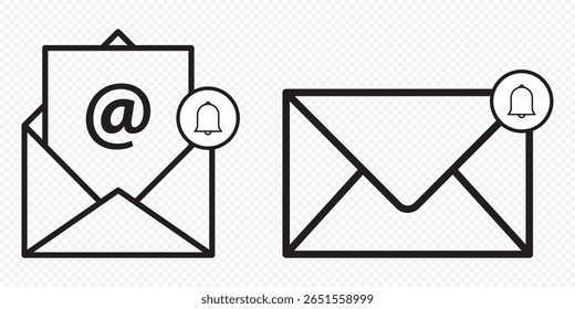 Envelope or email simple icons set designed in filled, outline, line and stroke style on Transparent Background. EPS 10.