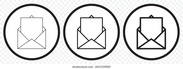 Envelope or email simple icons set designed in filled, outline, line and stroke style on Transparent Background. EPS 10.