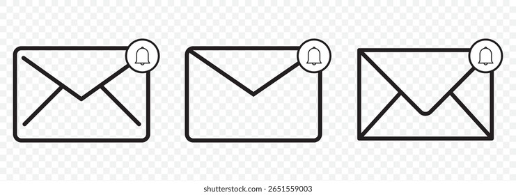 Envelope or email simple icons set designed in filled, outline, line and stroke style on Transparent Background. EPS 10.