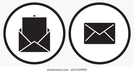 Envelope or email simple icons set designed in filled, outline, line and stroke style on Transparent Background. EPS 10.