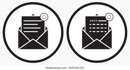 Envelope or email simple icons set designed in filled, outline, line and stroke style. Email envelope icon vector illustration on Transparent Background. EPS 10.