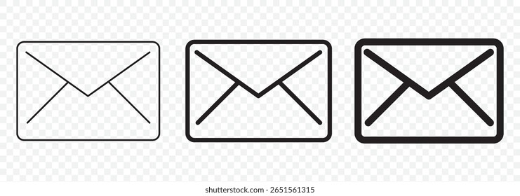 Envelope or email simple icons set designed in filled, outline, line and stroke style. Email envelope icon vector illustration on Transparent Background. EPS 10.