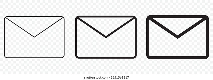 Envelope or email simple icons set designed in filled, outline, line and stroke style. Email envelope icon vector illustration on Transparent Background. EPS 10.