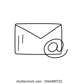 Un sobre con el símbolo de correo electrónico. Estilo Doodle. Ilustración vectorial con concepto de comunicación en línea. Perfecto para correo electrónico, diseño de sitios web, aplicación móvil, ui