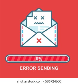 Envelope Emoji. Flat Illustration Email Drunk Character Design With Progress Bar. Process Of Email Sending. Text Message Error.