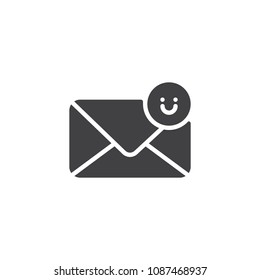 Envelope with emoticon vector icon. filled flat sign for mobile concept and web design. Good letter emoji simple solid icon. Symbol, logo illustration. Pixel perfect vector graphics