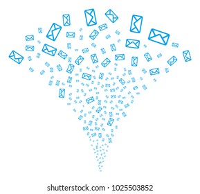 Envelope exploding fountain. Vector illustration style is flat iconic symbols. Object fountain made from random pictograms as envelope fireworks.