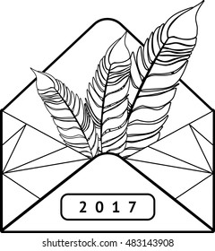 envelope with feathers for the new year rooster symbol