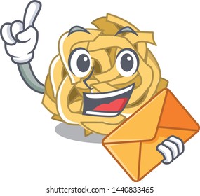 With envelope fettuccine is served on cartoon plate