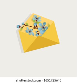The envelope is filled with a bouquet of flowers