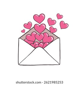 envelope filled with floating pink hearts, symbolizing love and appreciation