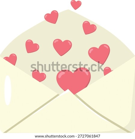 Envelope filled with heart shapes representing love overflow, romance, and Valentine celebration