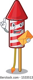 With envelope fireworks rocket placed in mascot box