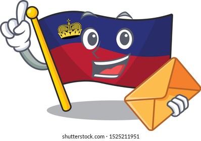 With envelope flag liechtenstein hoisted above cartoon pole