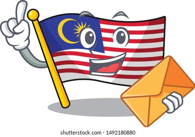With envelope flag malaysia cartoon isolated with character