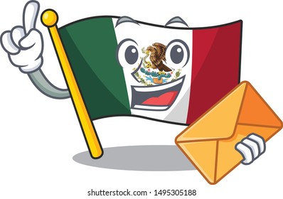 With envelope flag mexico character in mascot shaped