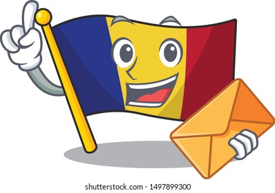With envelope flag romania cartoon shaped on character