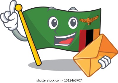 With envelope flag zambia shape with the cartoon
