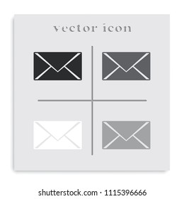 Envelope flat black and white vector icon.