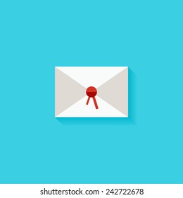 Envelope flat icon. Modern flat icons vector collection with long shadow effect in stylish colors of web design objects. Trendy Flat Style. Isolated on blue background. Flat design. EPS 10.