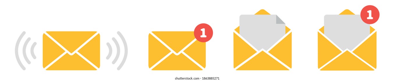 Envelope flat vector icon set. Document enclosed in envelope, closed and open envelope with message. Emailing and global communication. Mail Illustration Design.