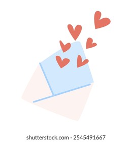 Envelope with floating hearts: symbol of love and communication.