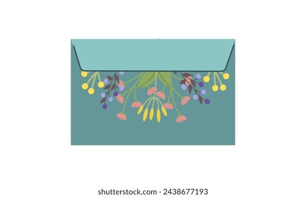Envelope with floral bouquet vector illustration. Flower Power aesthetic design element for planner, sticker, scrapbook, poster, card , pattern, tee shirt. Flat cartoon style isolate on white.