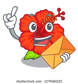 With envelope flower hambiscus in a cartoon pot