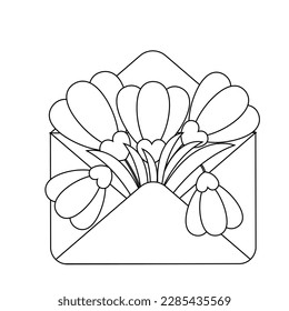 Sobre con nevada floral dentro en blanco y negro