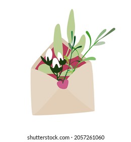 Sobre con flores. Clipart. Decoración aislada en un fondo blanco. Ilustración vectorial. Eps 10.