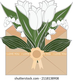 Envelope with flowers, declaration of love. Vector illustration.