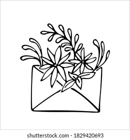 Envelope with flowers.
Hand-drawn. Vector.