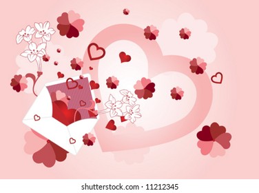 Envelope with flowers and heart, vector illustration