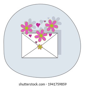 Envelope with flowers and hearts, conceptual vector illustration