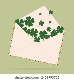  envelope with flowers and leaves. st patricks day vector illustration