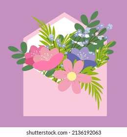 envelope with flowers on a pink background